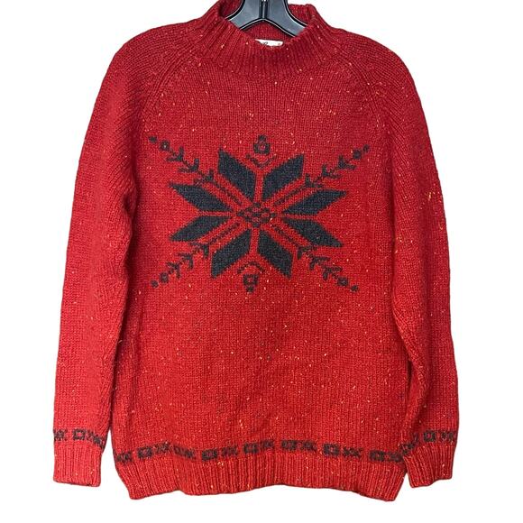 Eddie Bauer sweater vintage 100% wool red snowflake heavy women’s size medium - Picture 1 of 5